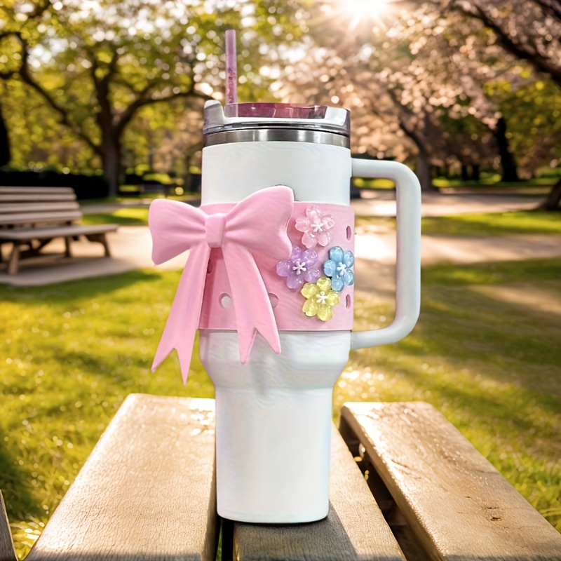 de silicona con diseño floral y   animado - protector antideslizante resistente al   para viajes en casa,   rosa con flores coloridas, adecuada para la mayoría de tazas accesorio exterior moda cubierta termica   portavasos ideal para vaso 40oz gran regalo día del amor navidad       festivo Detalles del producto 5
