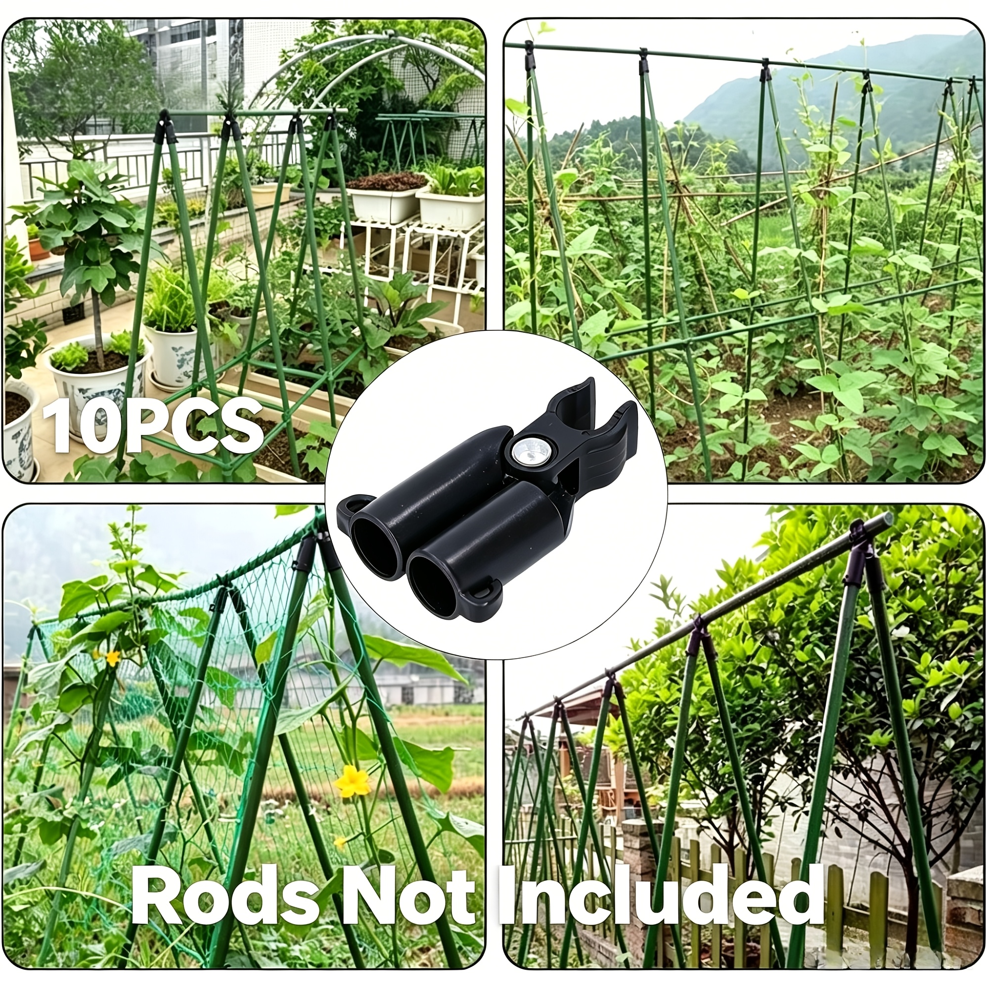 TEMU 10pcs Adjustable Plant Trellis Connectors, Plastice Plant Stakes Garden A-type Connecting Joint Buckle For Garde Stake Connectors 8mm(rods Not