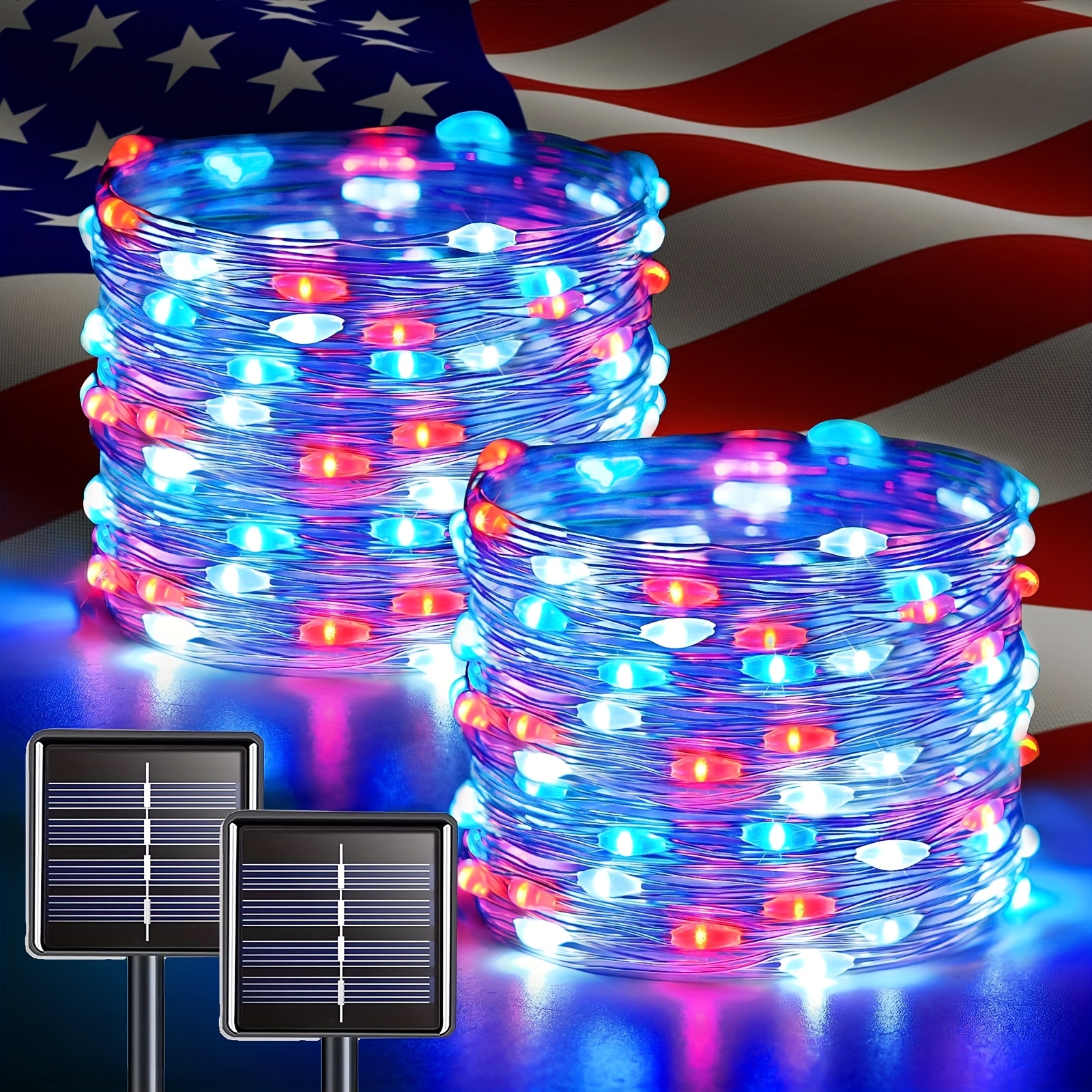 TEMU 2pcs Solar Led Light String - Waterproof, 8 Of Outdoor Solar Lights, Colorful Copper Wire Flashing Light - Courtyard, Garden, Christmas, Wedding