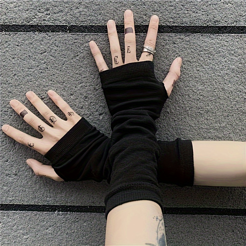 Unisex Cotton Blend Knitted Fingerless Gloves, Simple Style, Harajuku BF Street Fashion, One Pair
