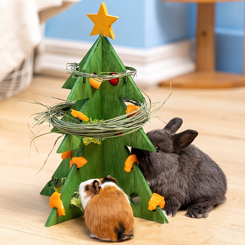 

1pc Wooden Christmas Tree Rabbit - Interactive Toy For , Vegetable And Treat For , Guinea Pigs, And - Pet Feeding