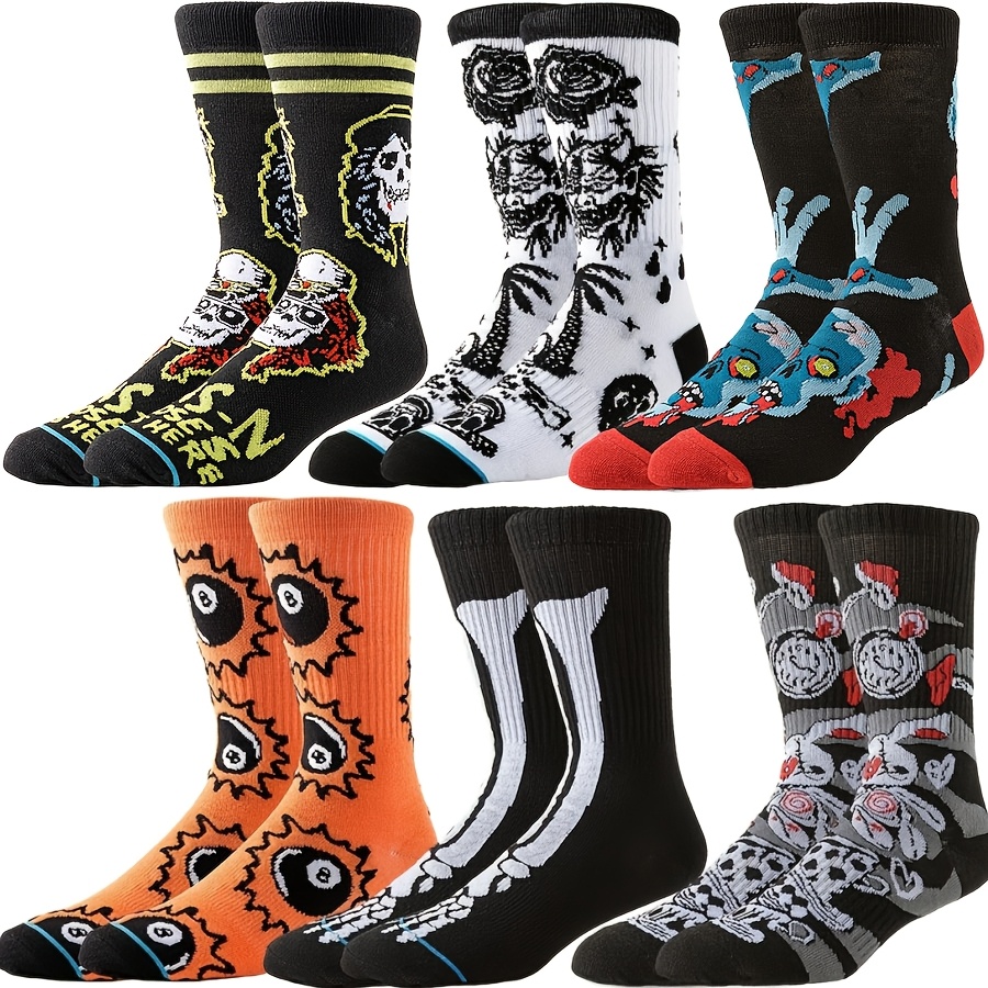 TEMU 6pairs Men Women Tube Socks Long Socks Skull Designer Street Style Fashion Hip Hop Skateboard Basketball Socks Sport