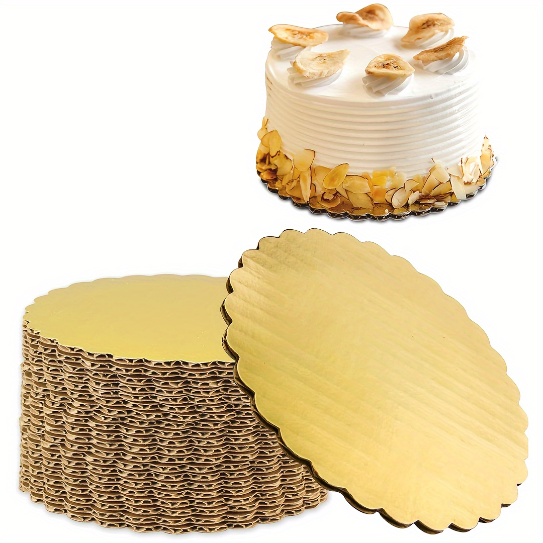 

5pcs Golden Corrugated Cake Boards - Round Cake Cardboard Base For Desserts, Pastries, Greaseproof Disposable Cake Plates, Multi-size Pack For Birthdays, Christmas