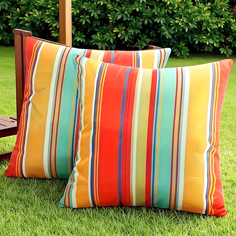 TEMU 2 housses de coussin d'extérieur, adaptées aux meubles de patio, tente de jardin, design multicolore à rayures rouges - Différentes tailles