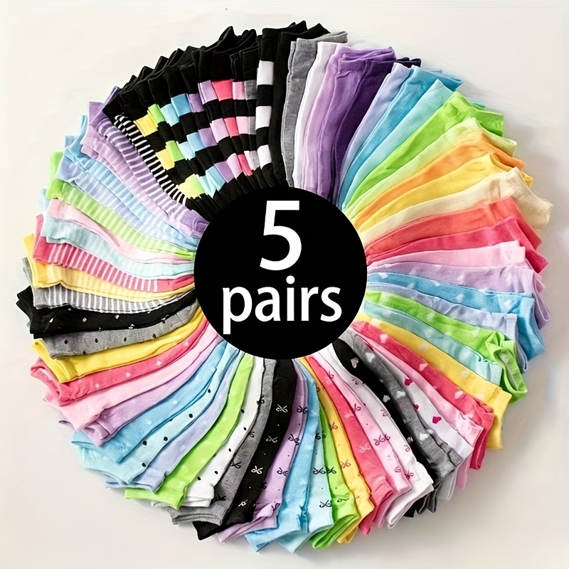 TEMU 5 Pairs Of Candy-colored Socks, Soft And Comfortable Ankle Socks, Suitable For Gifts, Women's Knee-high Socks, And Knitwear