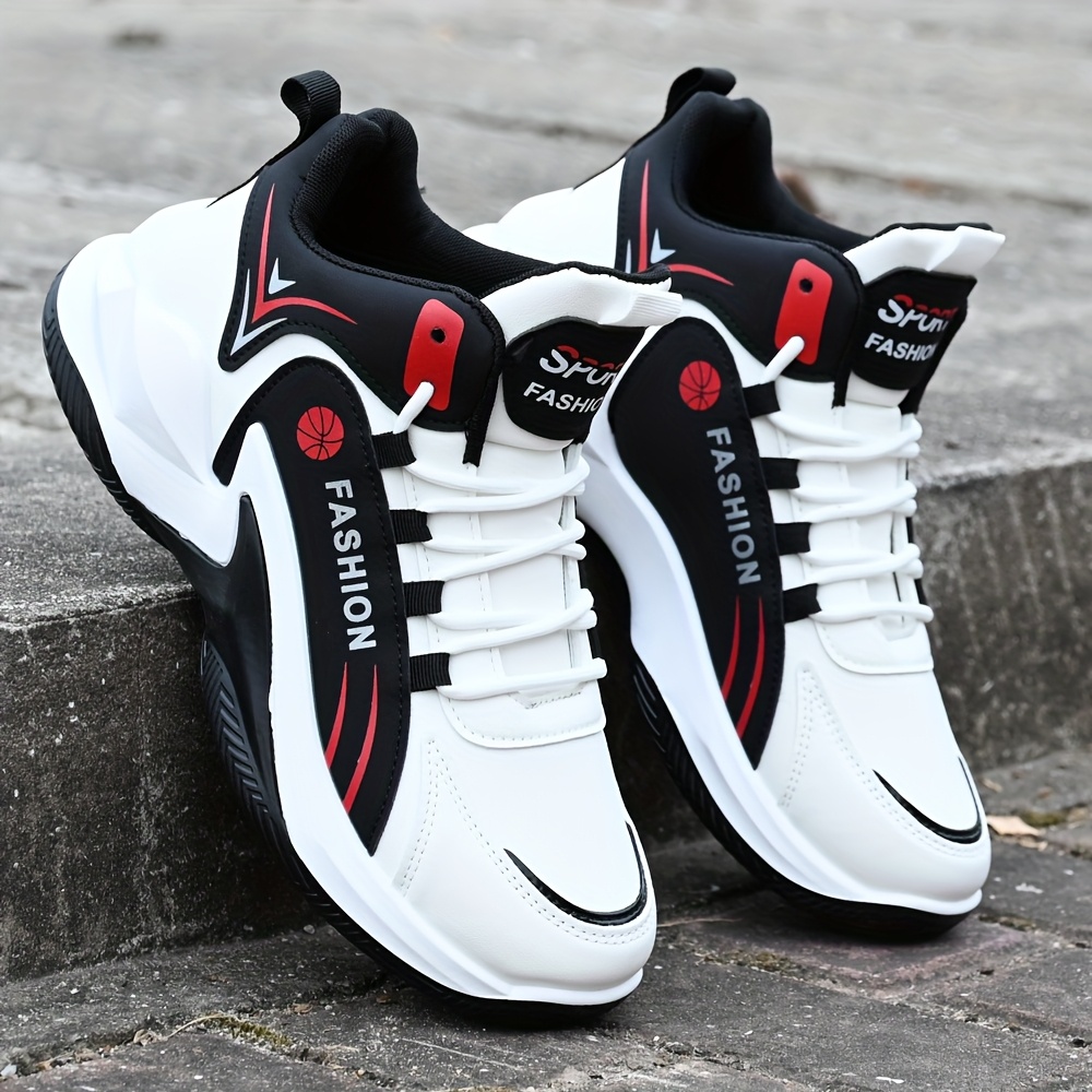 Tenis de basquetbol de caña alta para hombre, ligeros y transpirables con malla, detalles en rojo, cómodos para todas las temporadas, ideales para correr, deportes casuales y al aire libre, equipamiento de basquetbol, diseño deportivo elegante, suela acolchada EVA, estilo deportivo, ajuste cómodo, para un estilo de vida activo