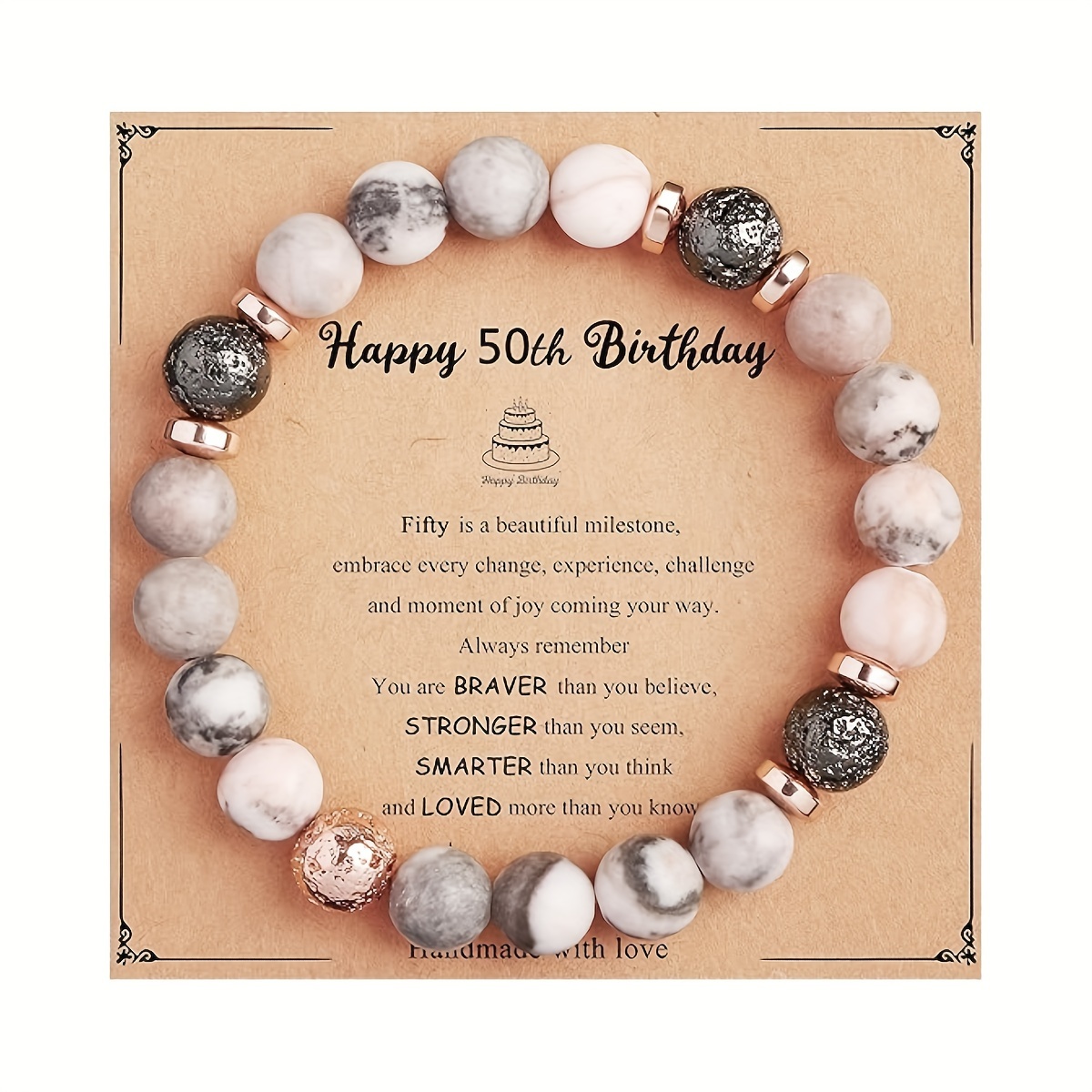 

Elegant & Cute Natural Stone Beaded Bracelet With Inspirational Birthday Card, Handmade Jewelry Gift For Women