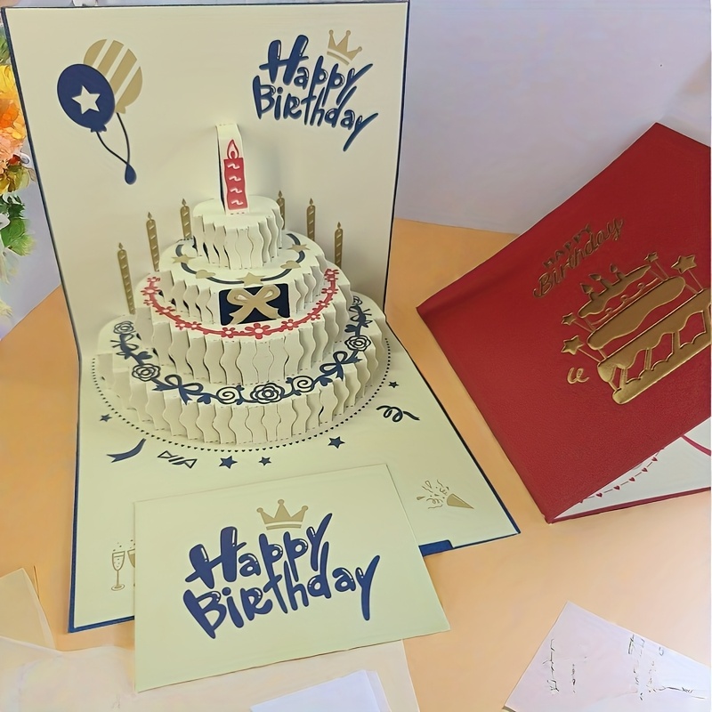 TEMU Elegant 3d Pop-up Birthday Greeting Cards - , "happy Birthday" & " A " Messages With Candles & , Anyone's Birthday Celebration, Festive Paper