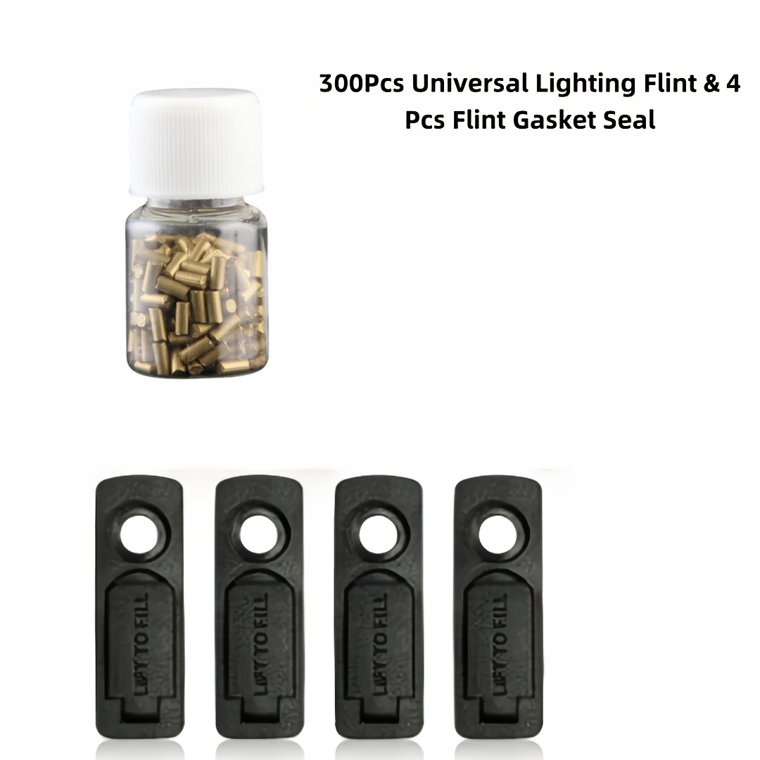 Image of 200/300pcs Universal Flint & 4pcs Gasket Set, Lighter Universal Repair Parts Kit, Emergency Survival Camping Hiking Adventure Outdoor Essential, Durable Metallic Flint