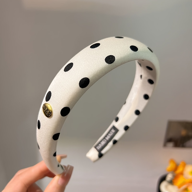 TEMU 1pc Polka Dot High Crown Headband, Black And Polka Dot Sponge Headband, Light Luxury Height-increasing Crown Hair Accessory, Girly Heart