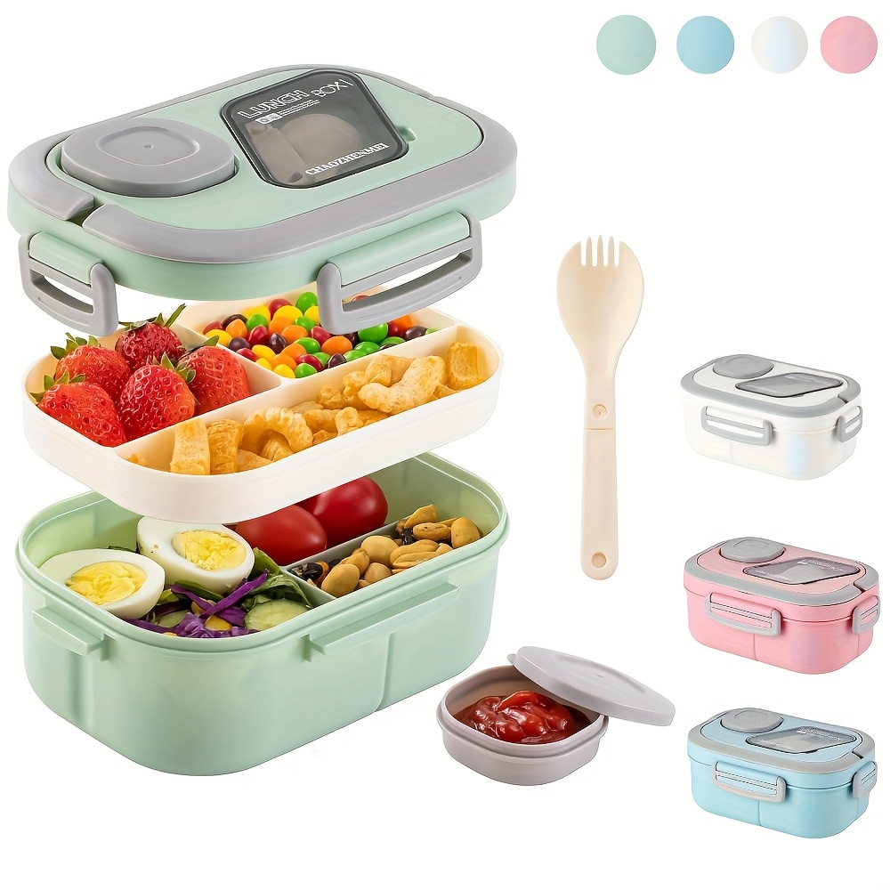 

1pc 40.5oz Bento Lunch Box For Adults - Leak-proof, 4-compartment Salad Container With Built-in Fork & Knife, Microwave & Dishwasher Safe - Ideal For Work, School,