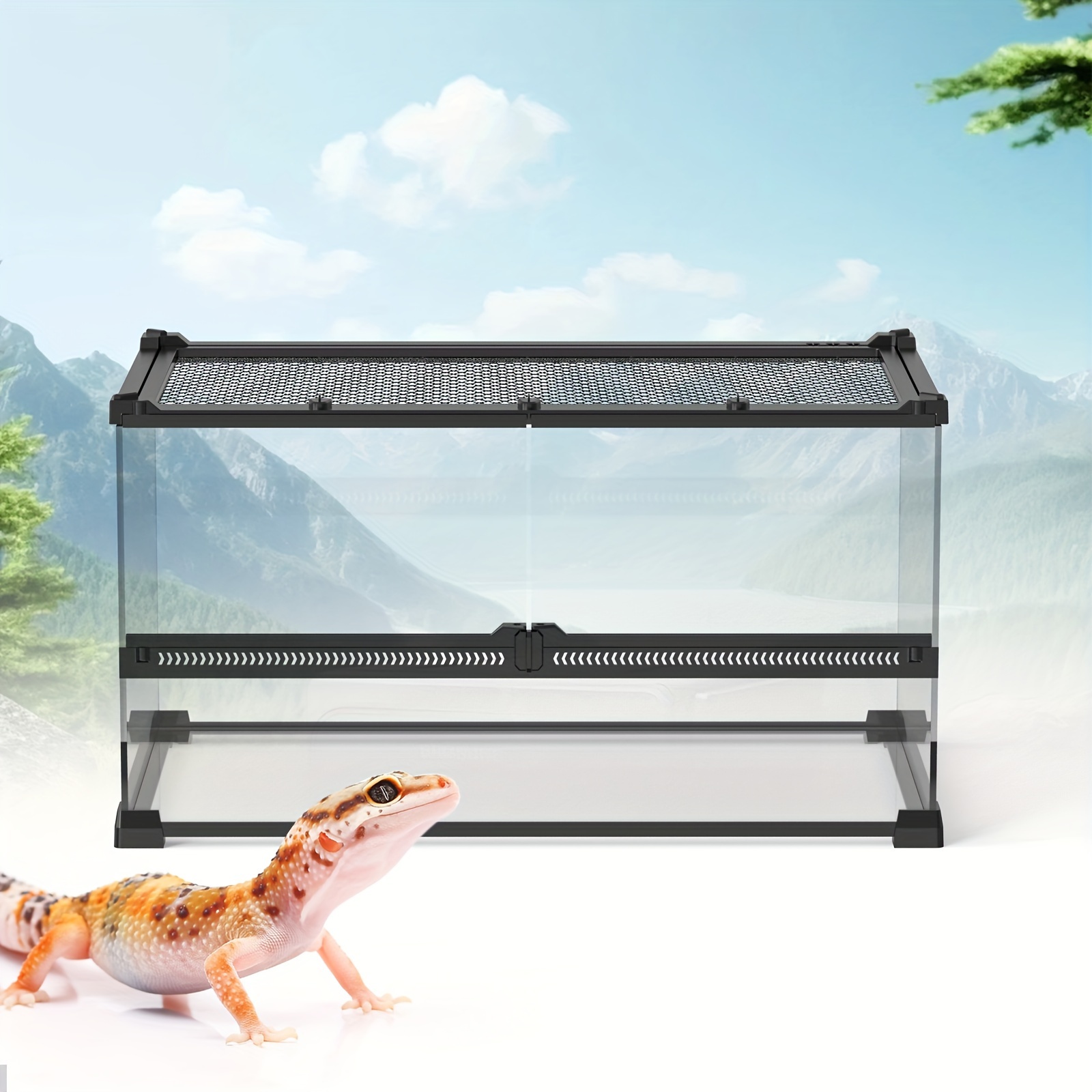 Viverra a doppia anta in vetro temperato per animali domestici, ideale per rettili come lucertole, gechi, camaleonti, serpenti e tartarughe
