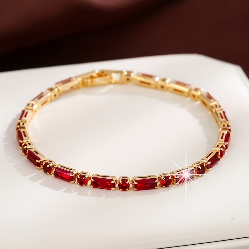 TEMU Vintage Red Women's Niche Luxury Exquisite Bracelet. Set With Shiny Cubic Synthetic Zirconia Stones. Perfect For Valentine's Day, Mother's Day,