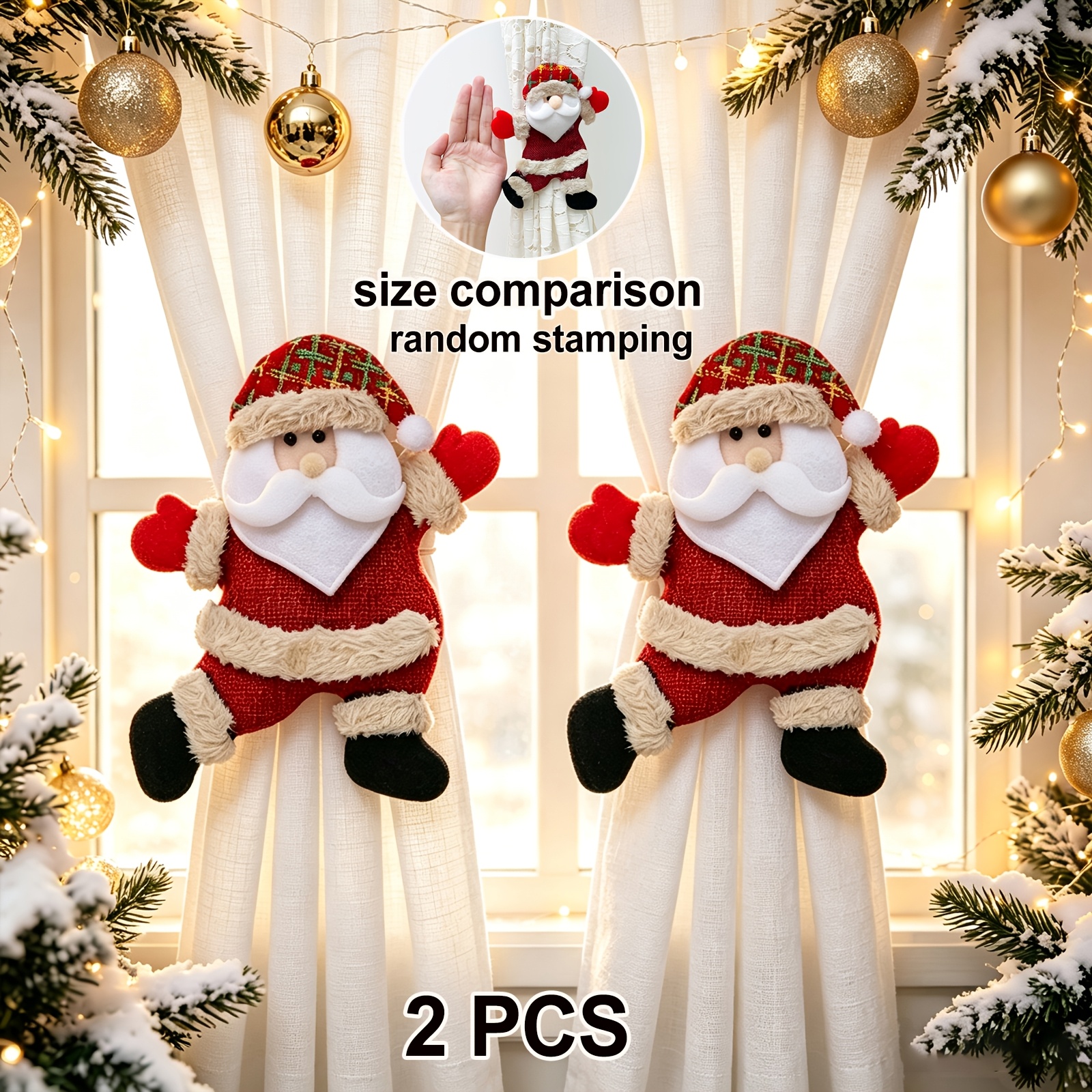 TEMU Ensemble de 2 créatifs attaches de rideaux de Noël Père Noël 2026, mannequin de neige de Noël, support de rideau de Nouvel An avec design d' en