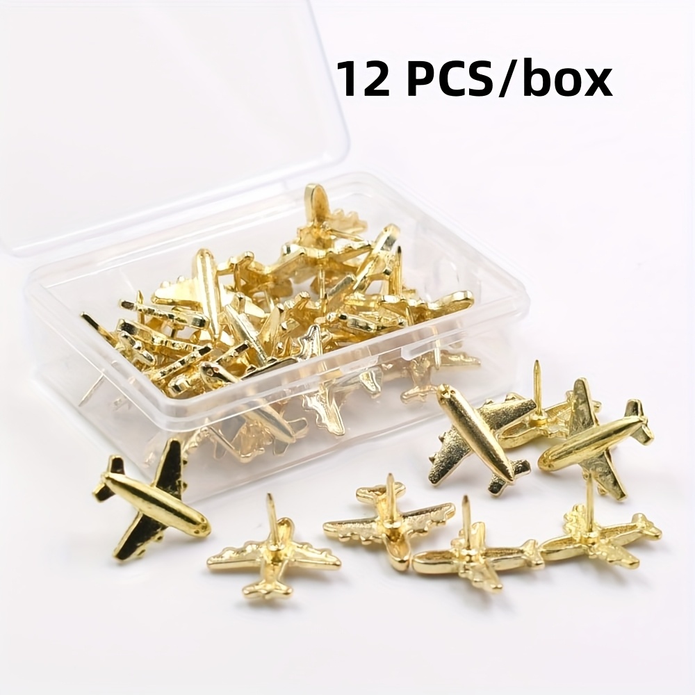A Set Of 12 Airplane Push Pins: 3d Thumbtacks Featuring Airplane Designs - Suitable For Office Use, Cork Boards, Or Photo Notes