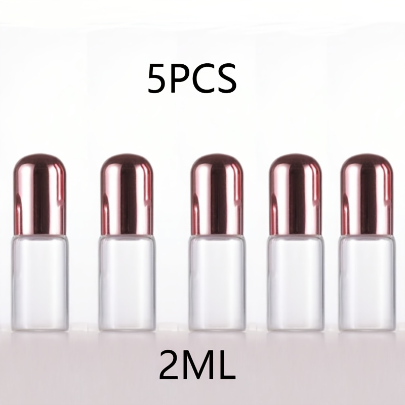 E-shop 5-teiliges Set aus 2/3 ml Roségoldenen Roller Glasflaschen, Transparente Glasflaschen, Ideal für Ätherische Öle, Parfums Tragbare Make-up-Tools