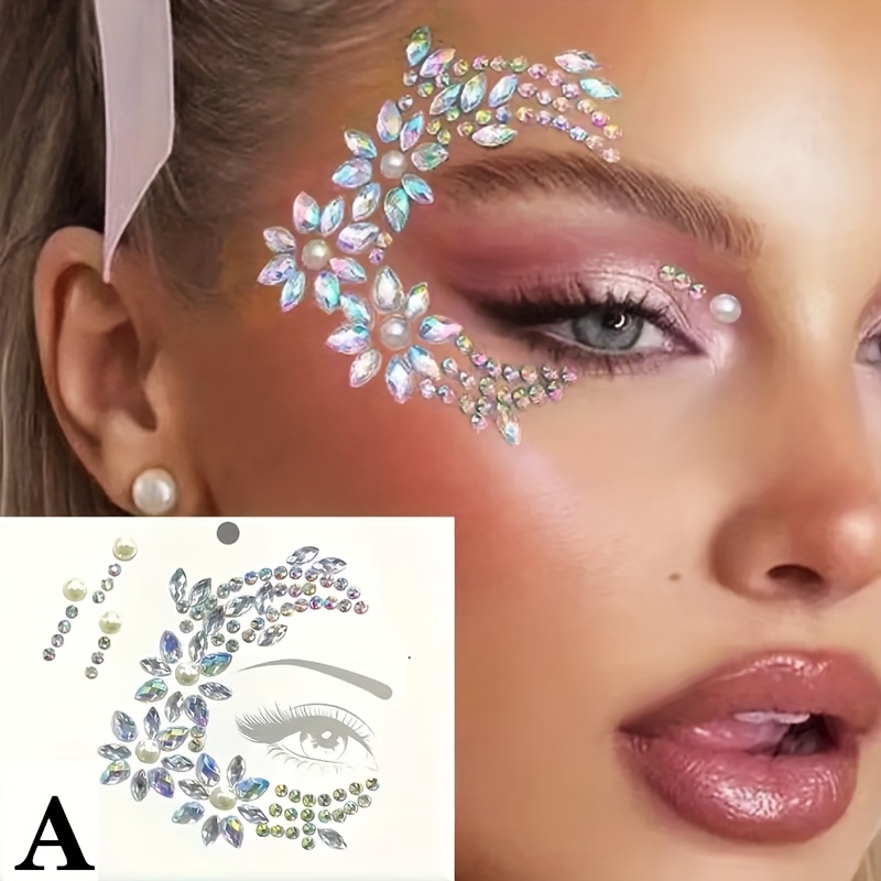 1 Set Of Sparkling Rhinestone Eye Jewelry Stickers - Shiny Face Decorations, Suitable For Festivals, Cosplay, Parties, And Photos, Made Of Abs Material, Round Shape, Versatile Makeup Additions For