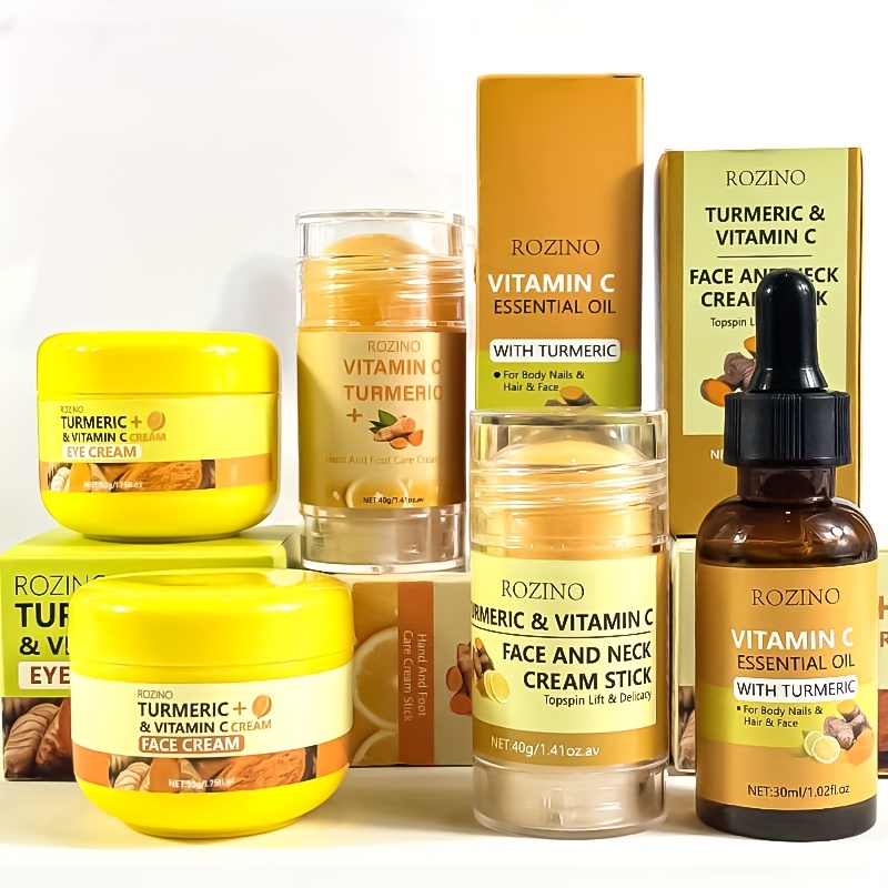 Image of 5pcs Natural Turmeric Vitamin C Face, Face, Hand & Foot Care Set Hydrating Cream Texture A Touch Of Moisture Moisturizing & Radiance Bouncy & Hydrated Skin Elasticity Make Skin , Smoother &