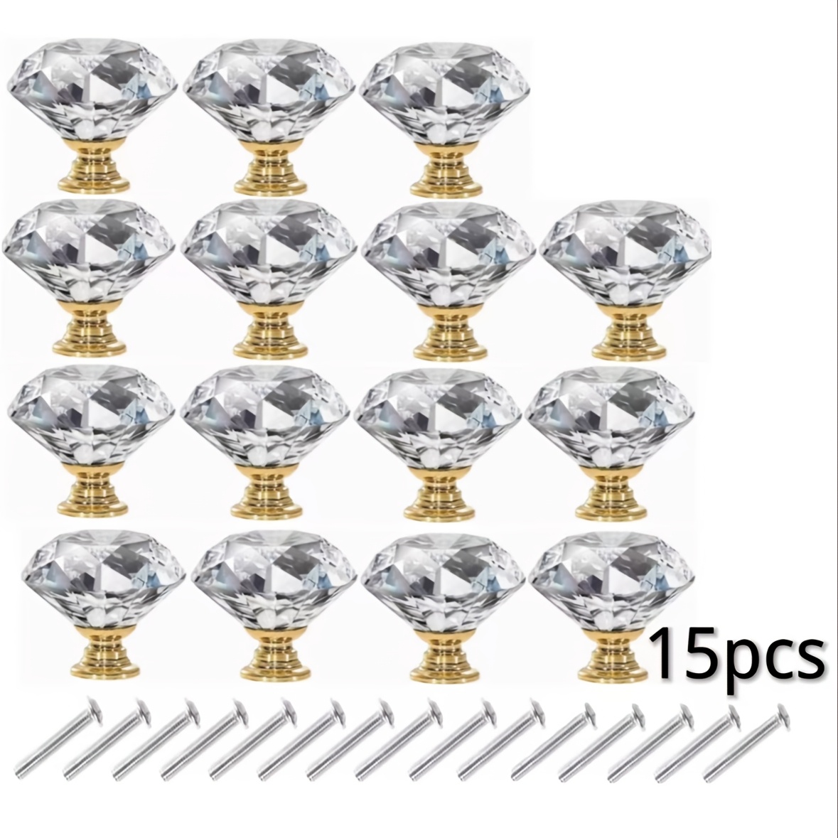 E-shop Diamantförmige transparente Knöpfe mit Metallsockel, 15/16 Stk. diamantförmige Knöpfe, Schminktisch- Schubladenknöpfe, Schrank-