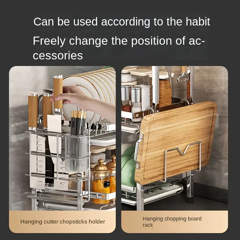 1 tier stainless steel kitchen dish rack with utensil organizer space saving countertop storage for plates bowls cutlery bonus dishes resistant design 2 tiers suitable modern kitch Product details 0