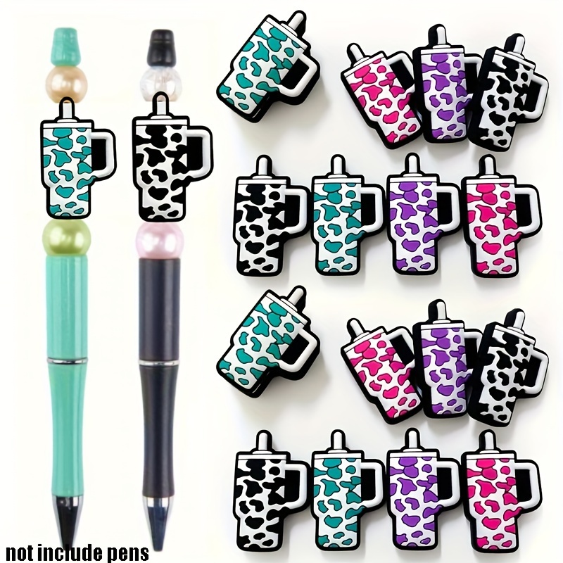 

18pcs Mixed Cow Print Travel Cup Silicone Beads For Diy Jewelry Cute Cup Silicone Beads For Pens Keychain Making Diy Crafts Supplies Back To School Gift