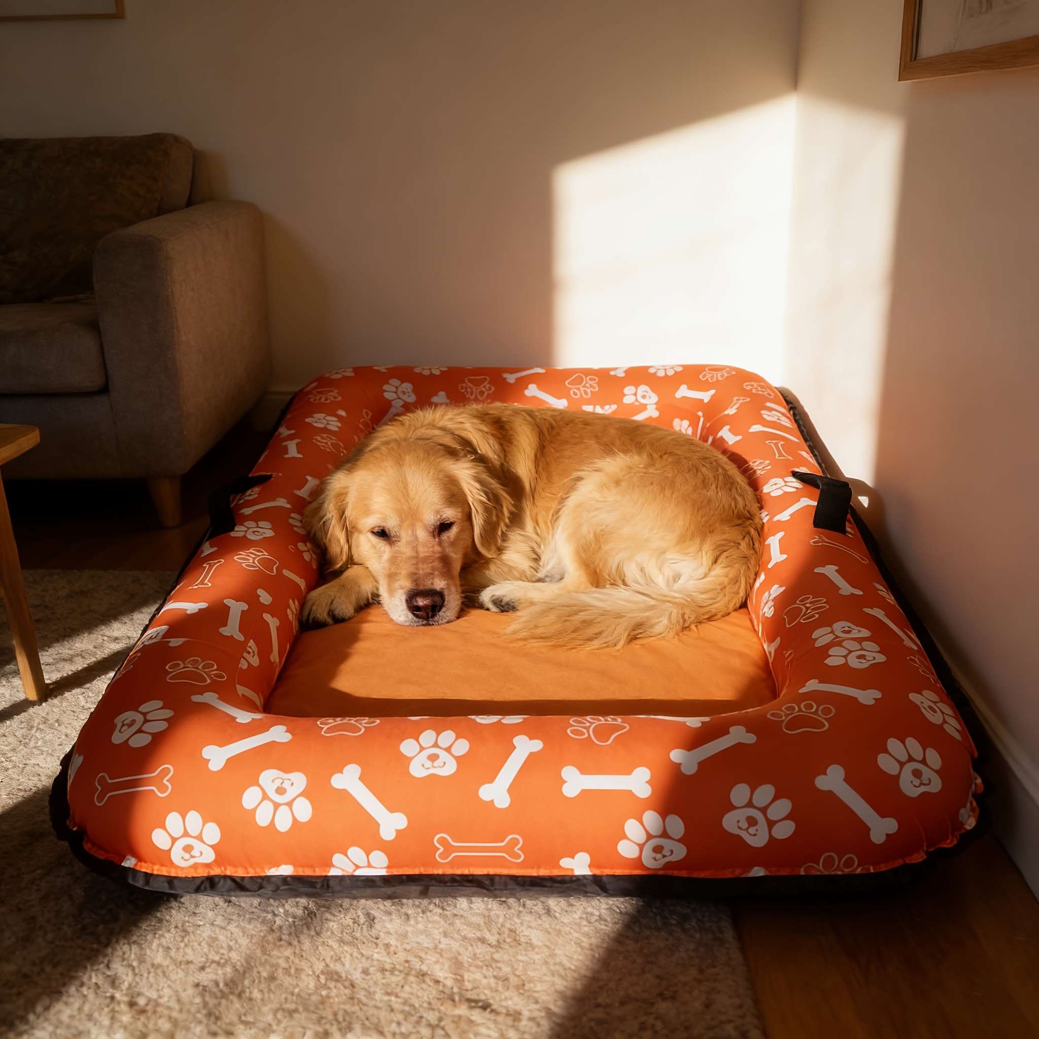blue yellow and orange three   print pet inflatable bed dog bed pet float pet float bed foldable and portable suitable for large medium and small dogs and cats multi purpose   used for playing in water and as a nest Product details 2