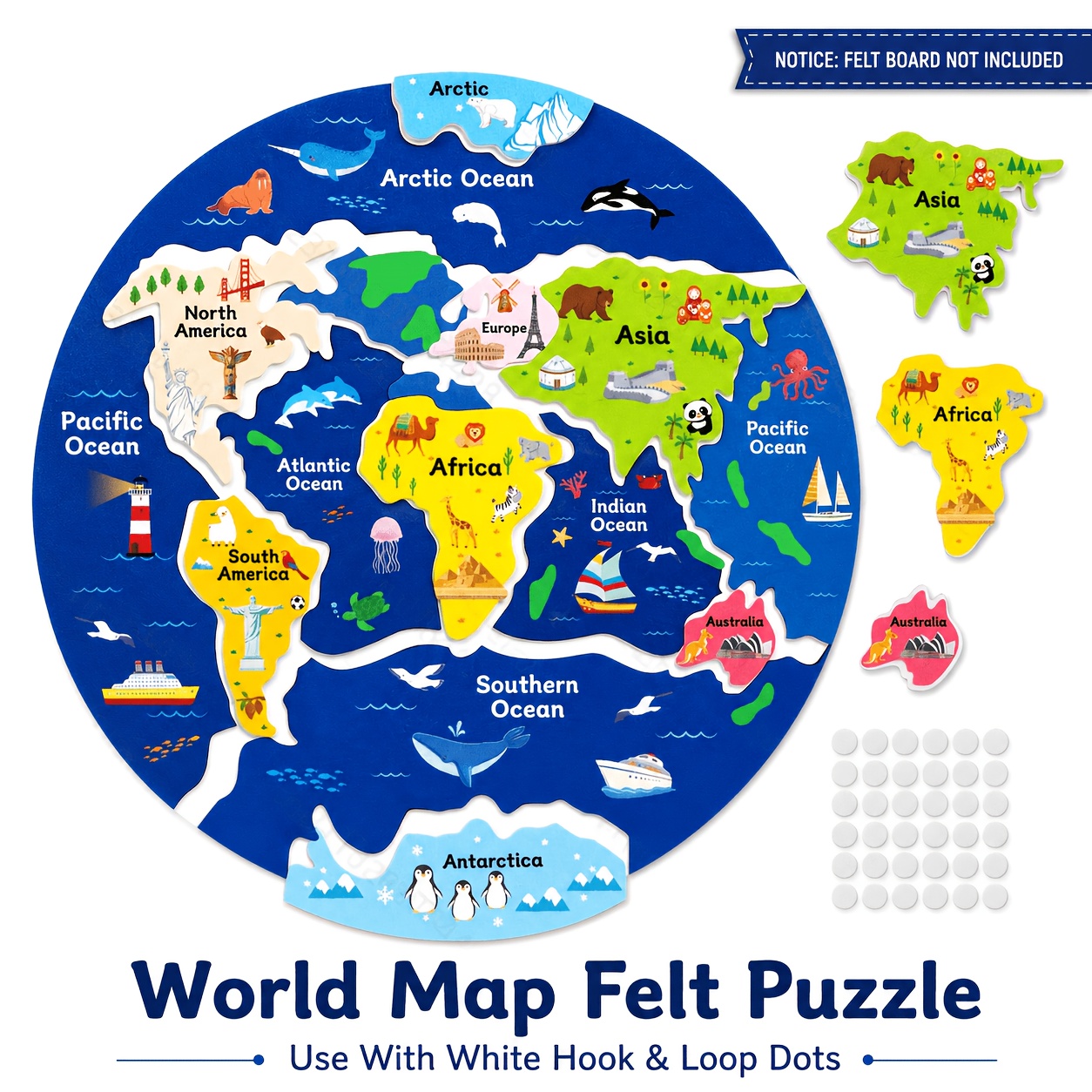 Coffret de puzzles d'apprentissage de la géographie mondiale pour activités en classe, ressource éducative sur les continents et les océans, outil pédagogique interactif pour les études sociales, matériel d'apprentissage pour l'enseignement à domicile, HOOJOJO