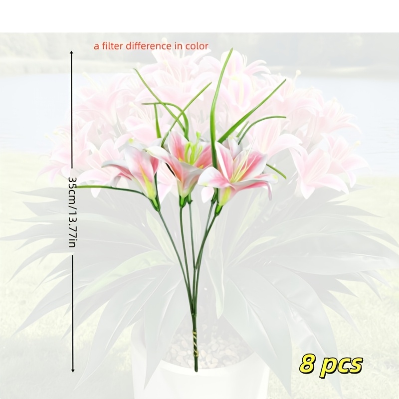 TEMU 8pcs - Artificial Lily Plants, No Care Needed, Suitable For Garden Fences, Balcony Walls, Poolside And Outdoor Scene Decoration, Ideal For
