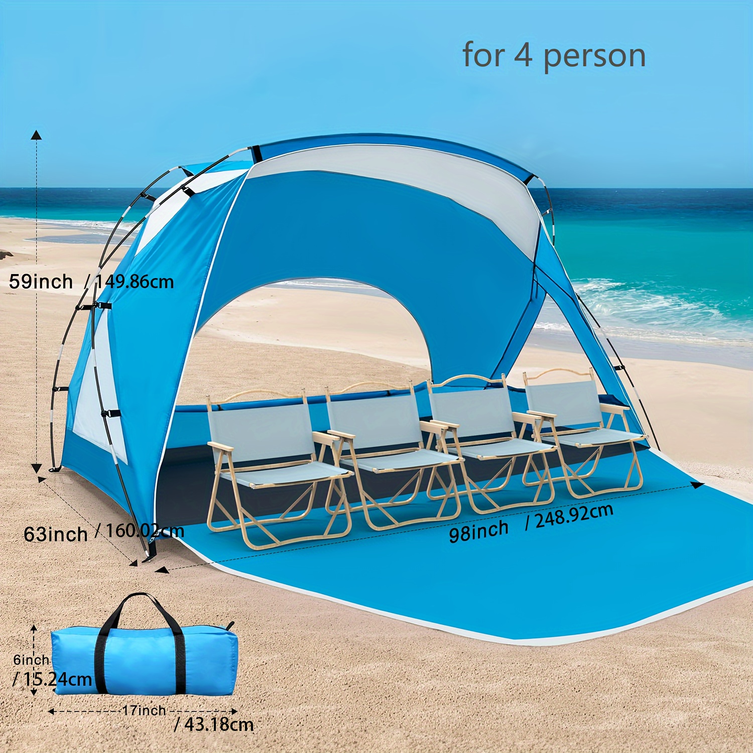 TEMU Beach Tent, Beach Shade Tent With Upf 50+uv Protection For 4-6 Person, Waterproof Portable Easy Setup Beach Sun Shelter Tent For , Camping, And Picnics With Carrying Bag