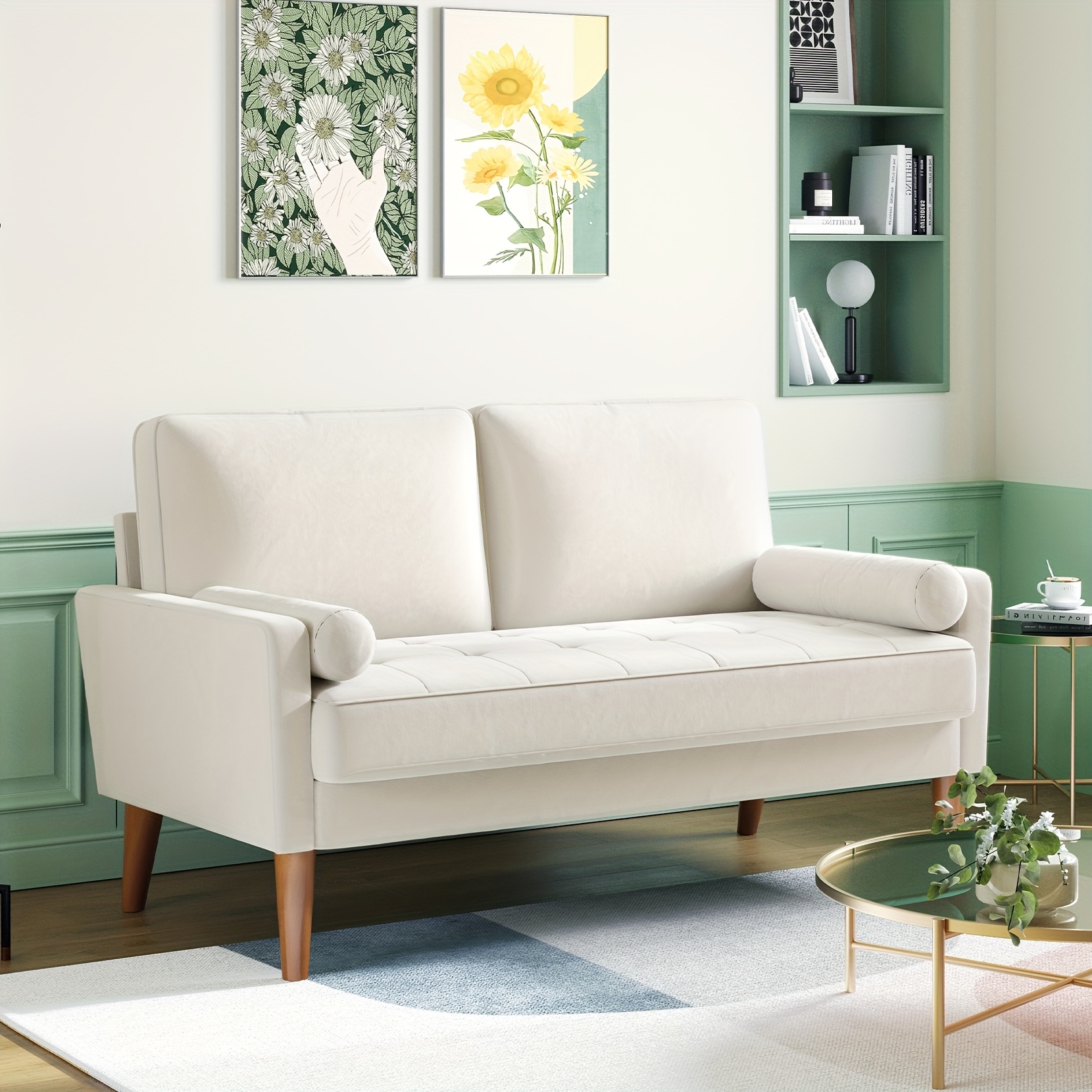 Small 2 Seater Sofa, Comfy Velvet Couch with Spring Cushion