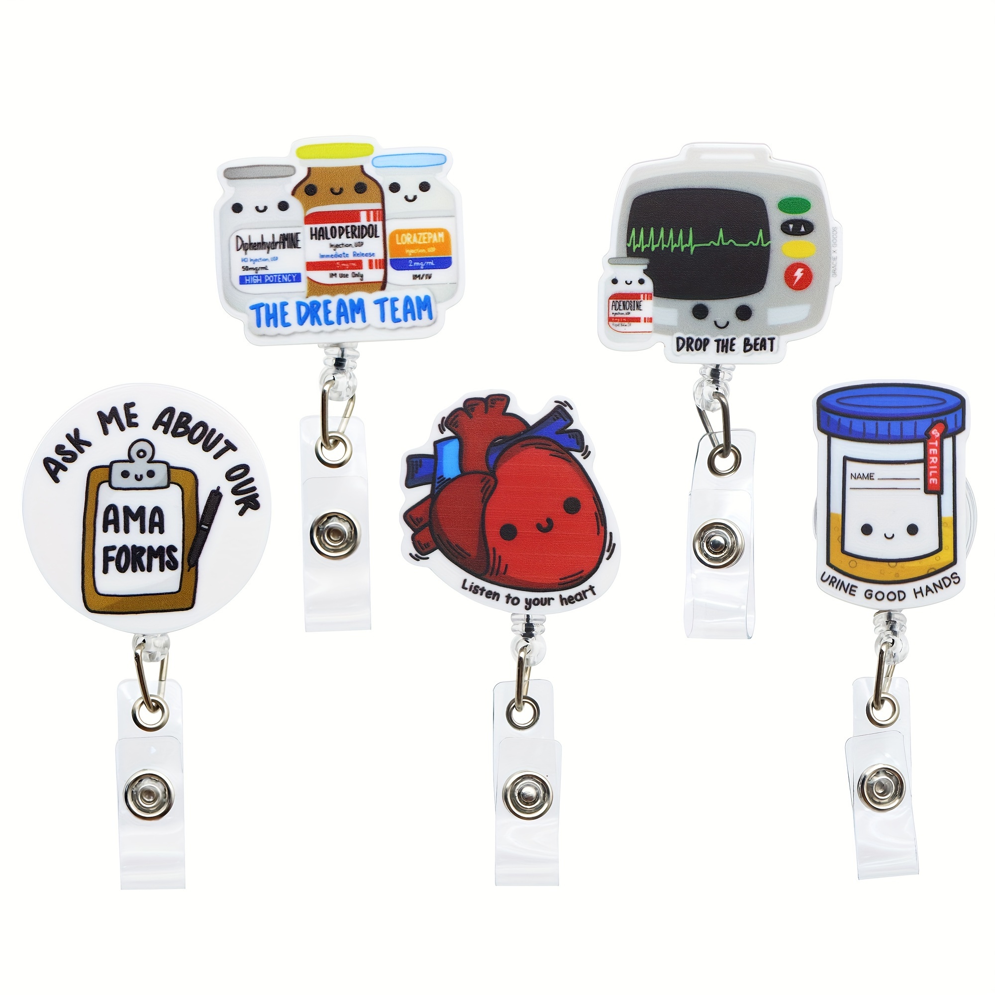  Plifal ID Badge Holder with Lanyard and Retractable Badge Reel  Belt Clip,Cartoon Heart Keychain Lanyards Clip on Badge Extender Vertical  ID Sleeve for Women : Office Products