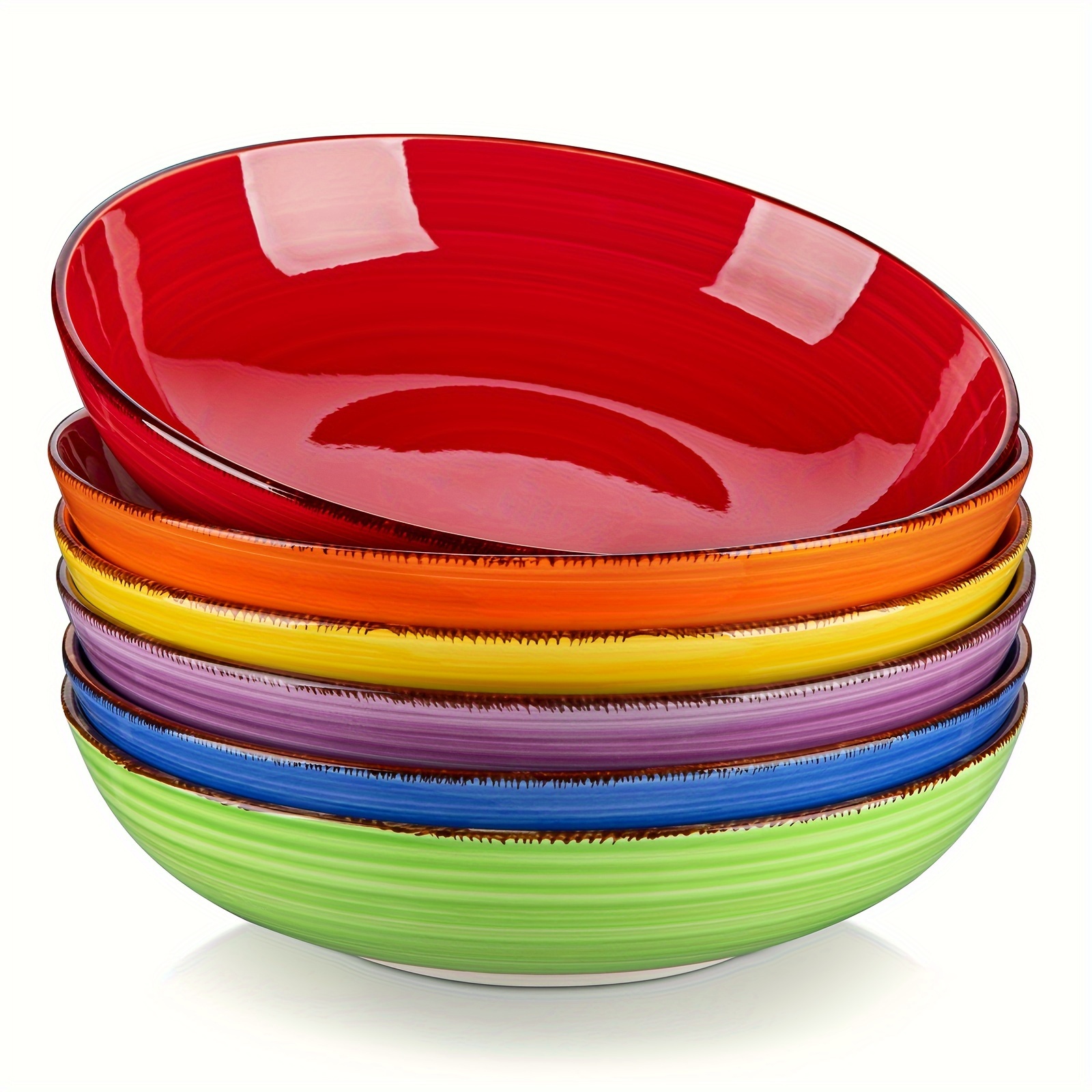 Image of Set Of 6 Colorful Stoneware Bowls For Pasta, Each With A Capacity Of 1140 Ml, Perfect For Serving Soup