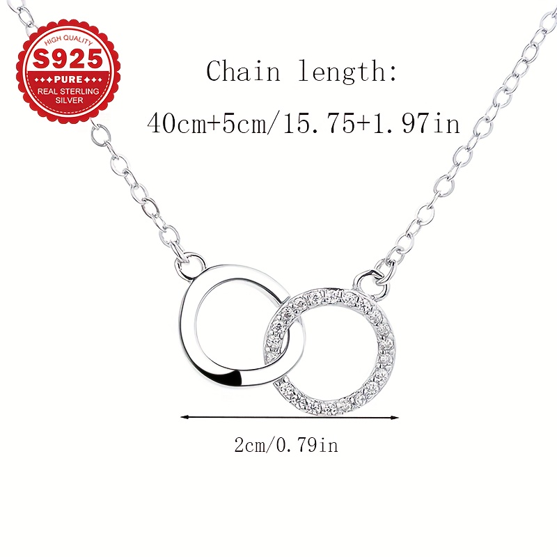 Women's S925 Silver Interlocking Round Link Necklace, Gift