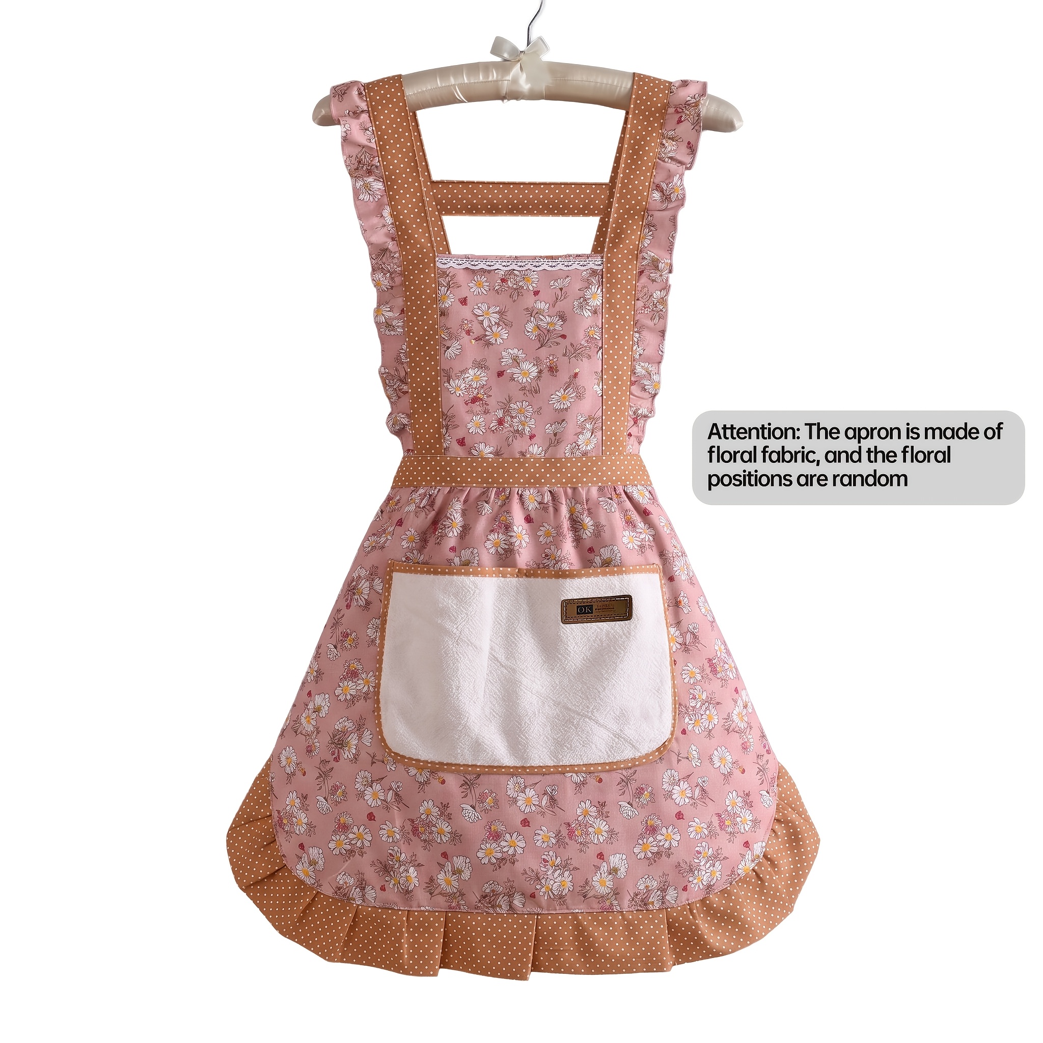 TEMU 1pc Floral Princess Apron, Adjustable H-shaped Straps, Hand-wipe Pocket, Random Floral Pattern, Polyester Fiber - Ideal For Cooking, Baking,