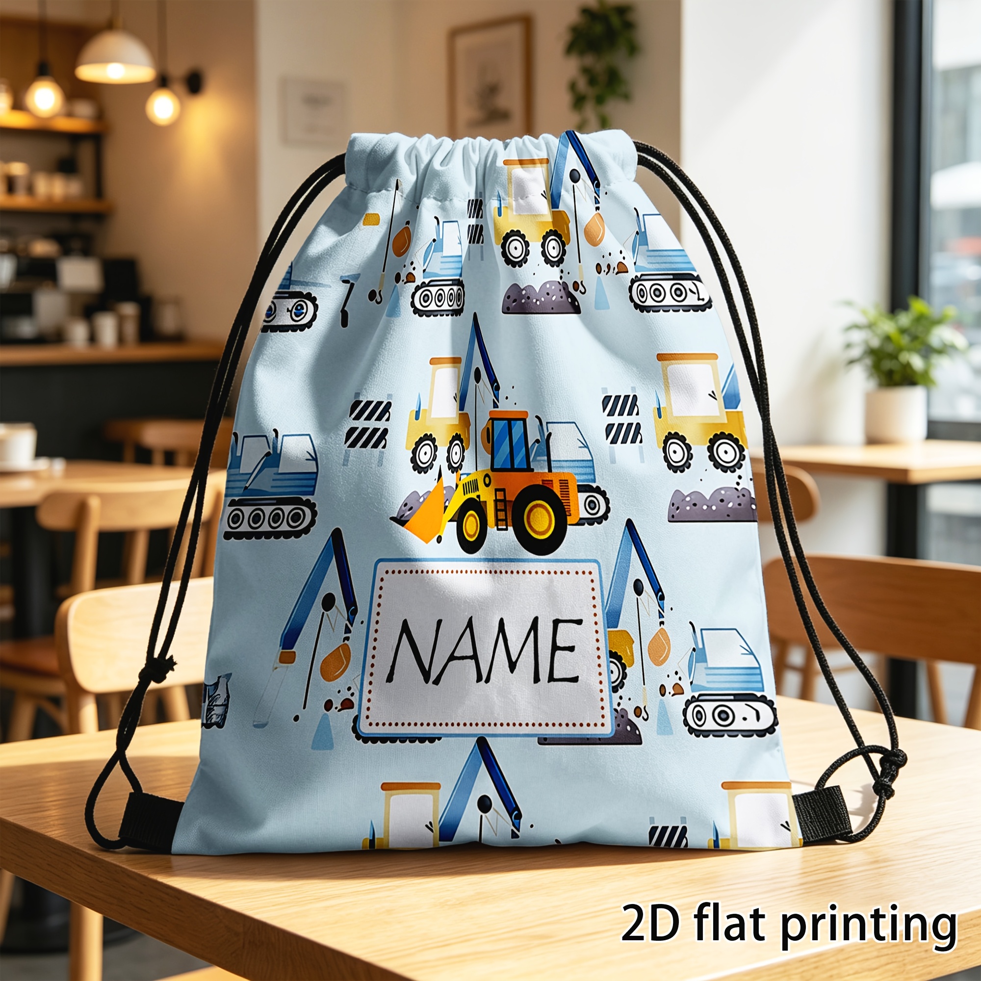 TEMU 1pc Customized Drawstring Backpack, Stylish Backpack Featuring An Adorable Excavator Design Or Festive Messages, Ideal For Holding Gifts And