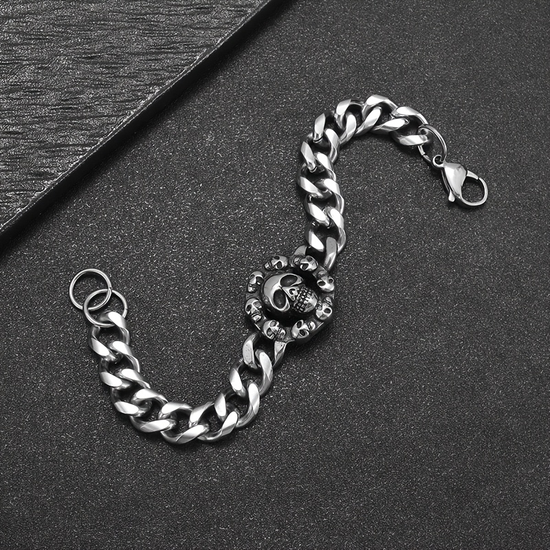 Vintage Stainless Steel Skull Cluster Bracelet