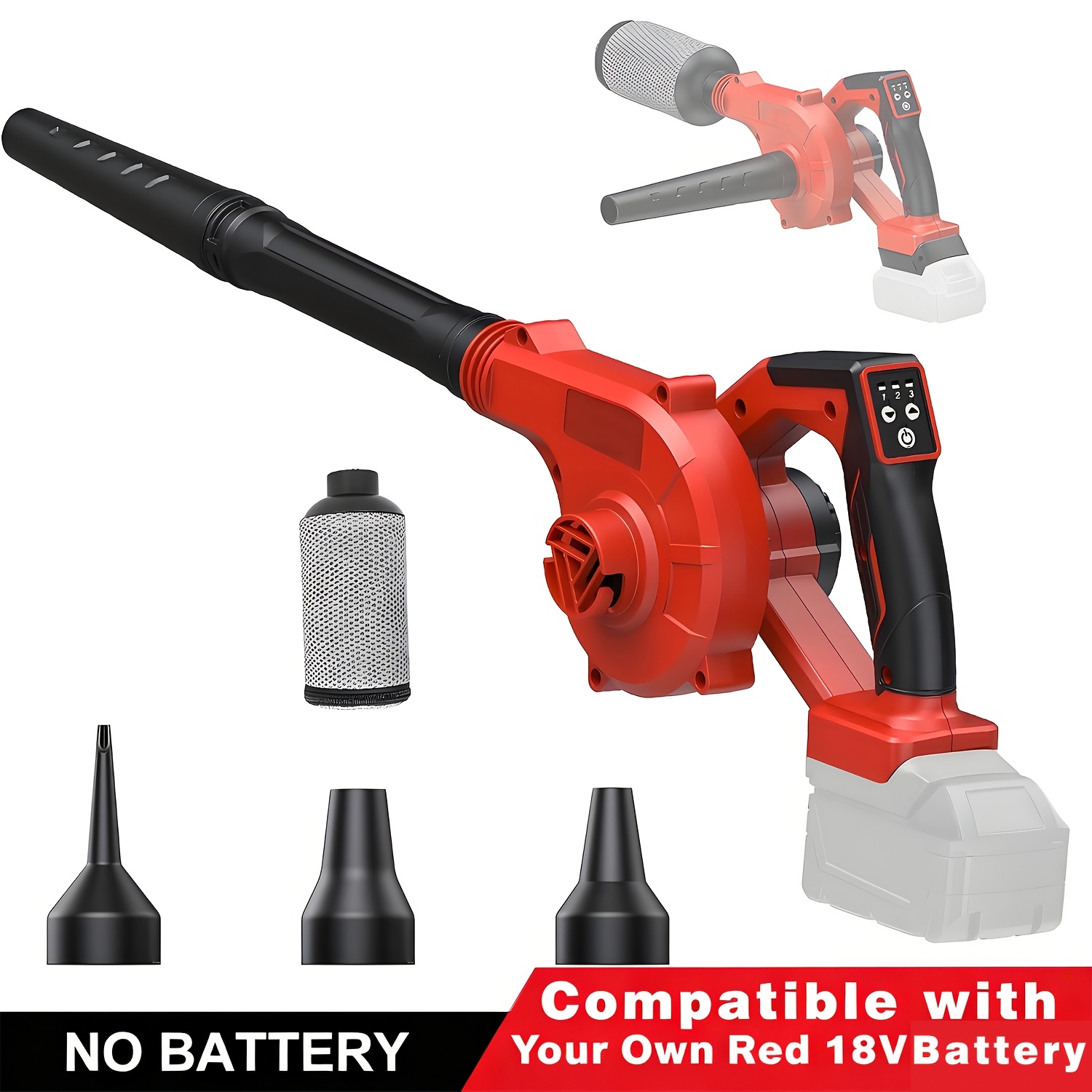 TEMU Cordless Leaf Blower For 18v System, 4 In 1 Turbo Blower Vacuum Inflator Deflator, 190 Mph High Velocity, 600+ Cfm, Brushless Motor, Settings,