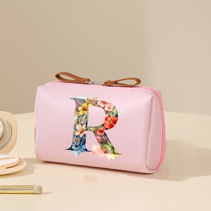 Makeup Bag, Floral Letter Pattern, Womens Portable Mini Travel Pocket, Cosmetics Storage Bag