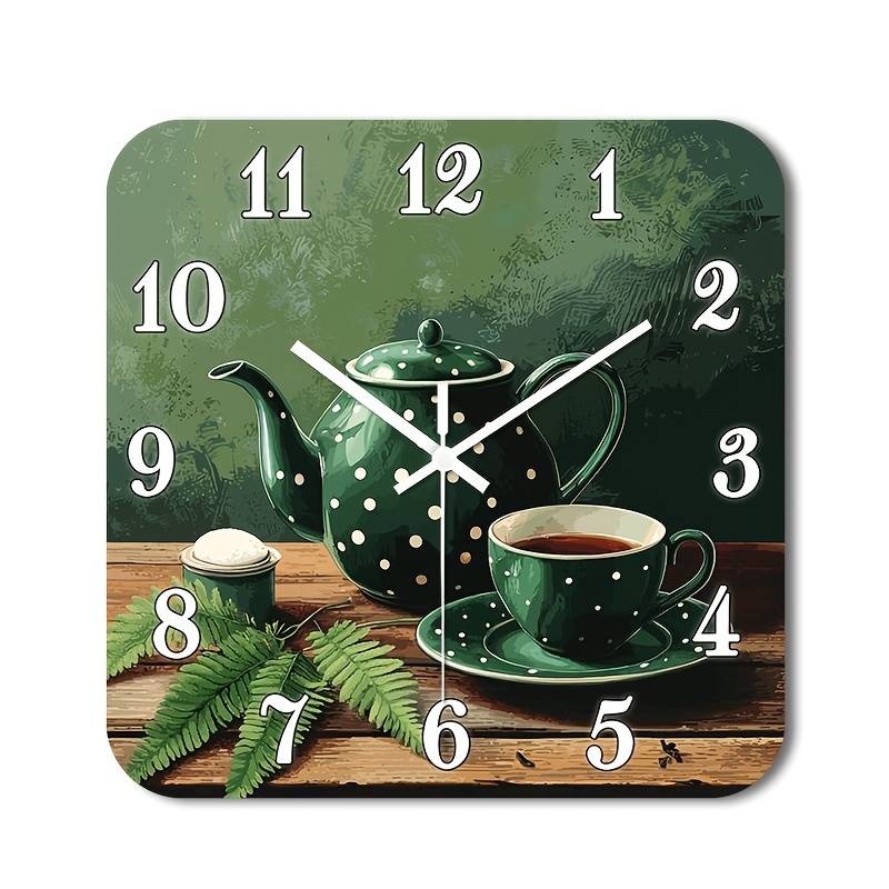 TEMU 1pc Of A Silent Wall Clock That Tick, Made Of Wood, Featuring A Decorative Square Design With A High-definition Glossy End. It Showcases Polka