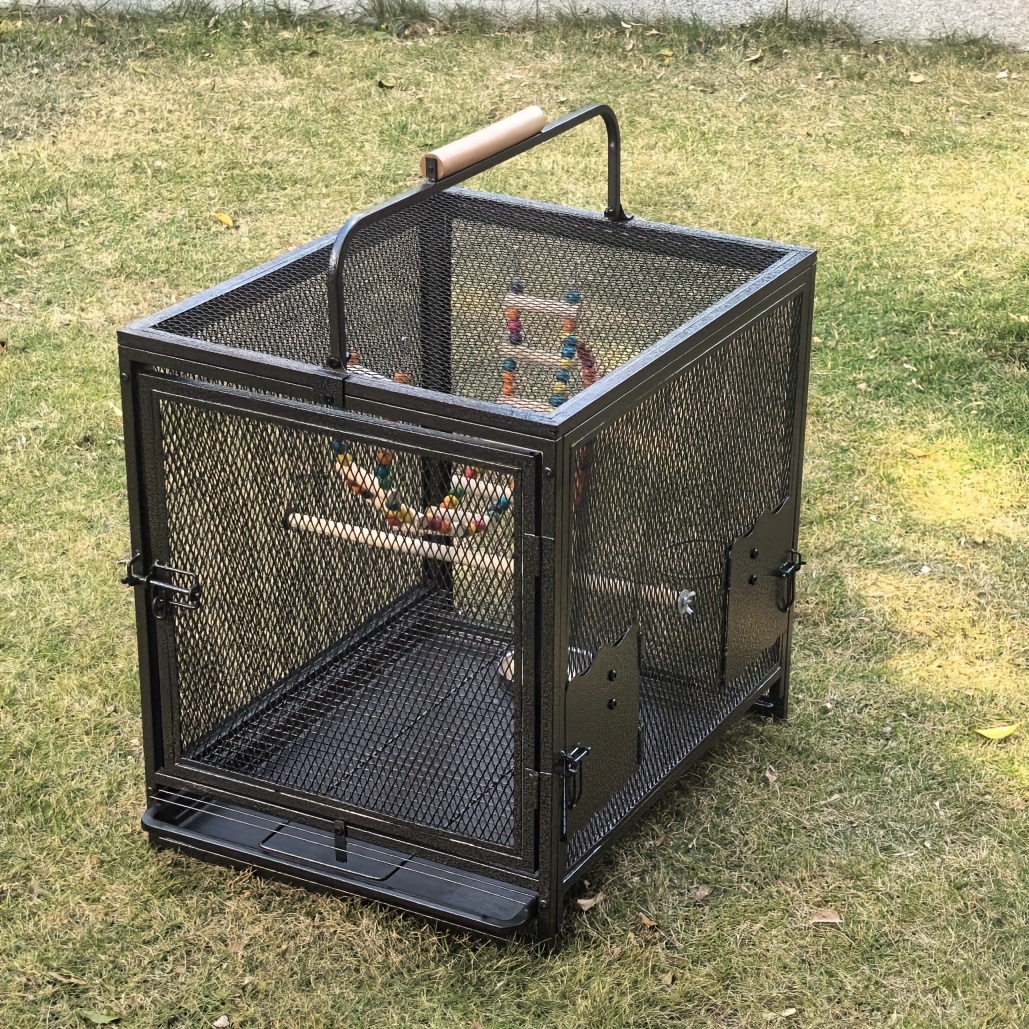 Image of Bird Cage: Portable Black-painted Metal Flight Bird Cage Playpen With Hammock Swing Toy And Perch Stand For Parrots, Conure, Lovebird, Cockatiel, Lovebirds, Budgies