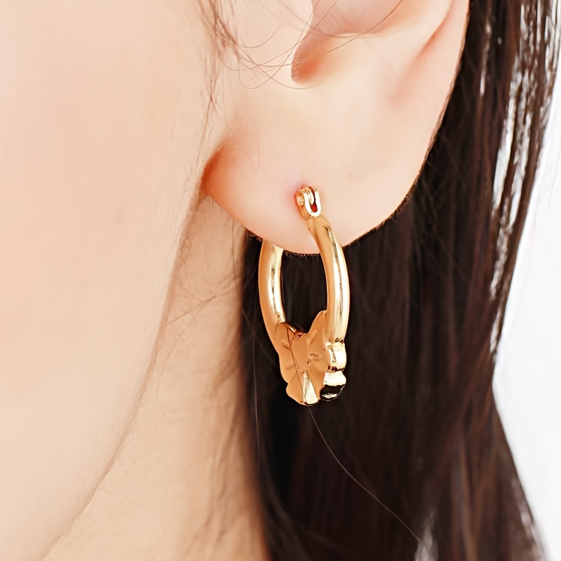 

Pair Of Elegant Women's Golden-tone Bow Hoop Earrings - Vintage-inspired Stainless Steel, & , Novelty Earrings