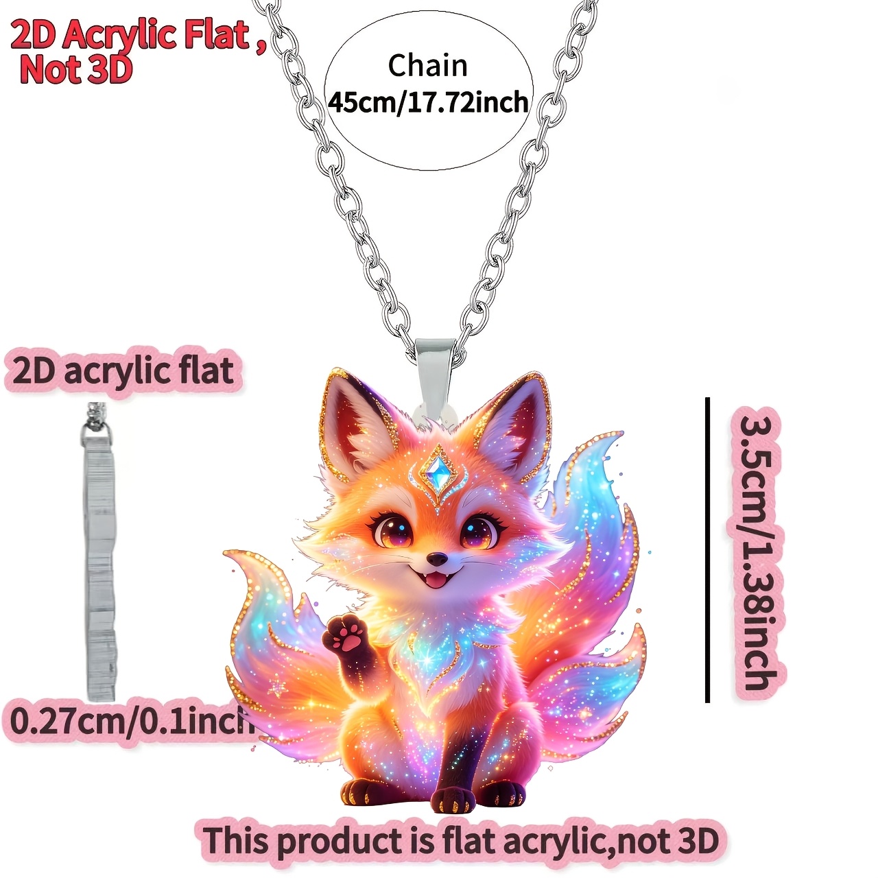 Cute Fox Pattern Pendant Necklace, Unisex Gift