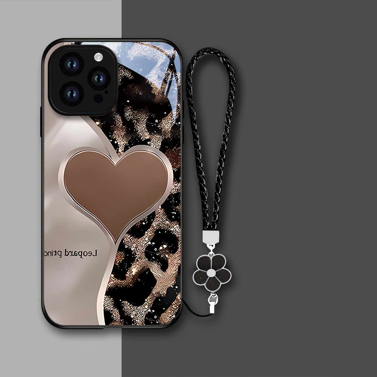 E-shop Handyhülle - Halb Leopard Print Aussehende Glas Handyhülle mit Aufhängeseil Geeignet für Iphone 17/17Pro