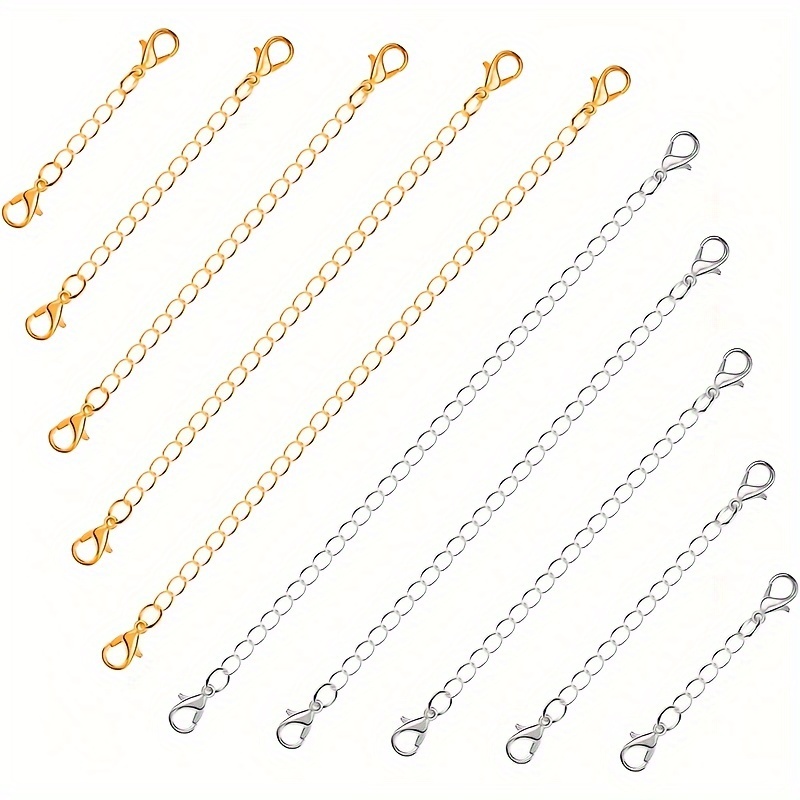 10pcs Golden Silvery Chain Extender for Necklace, Copper Alloy Bracelet Chain Extender for Women s Bangle Anklet for Jewelry Making 5.08cm 7.62cm 10.16cm 12.7cm 12.7cm 15.24cm