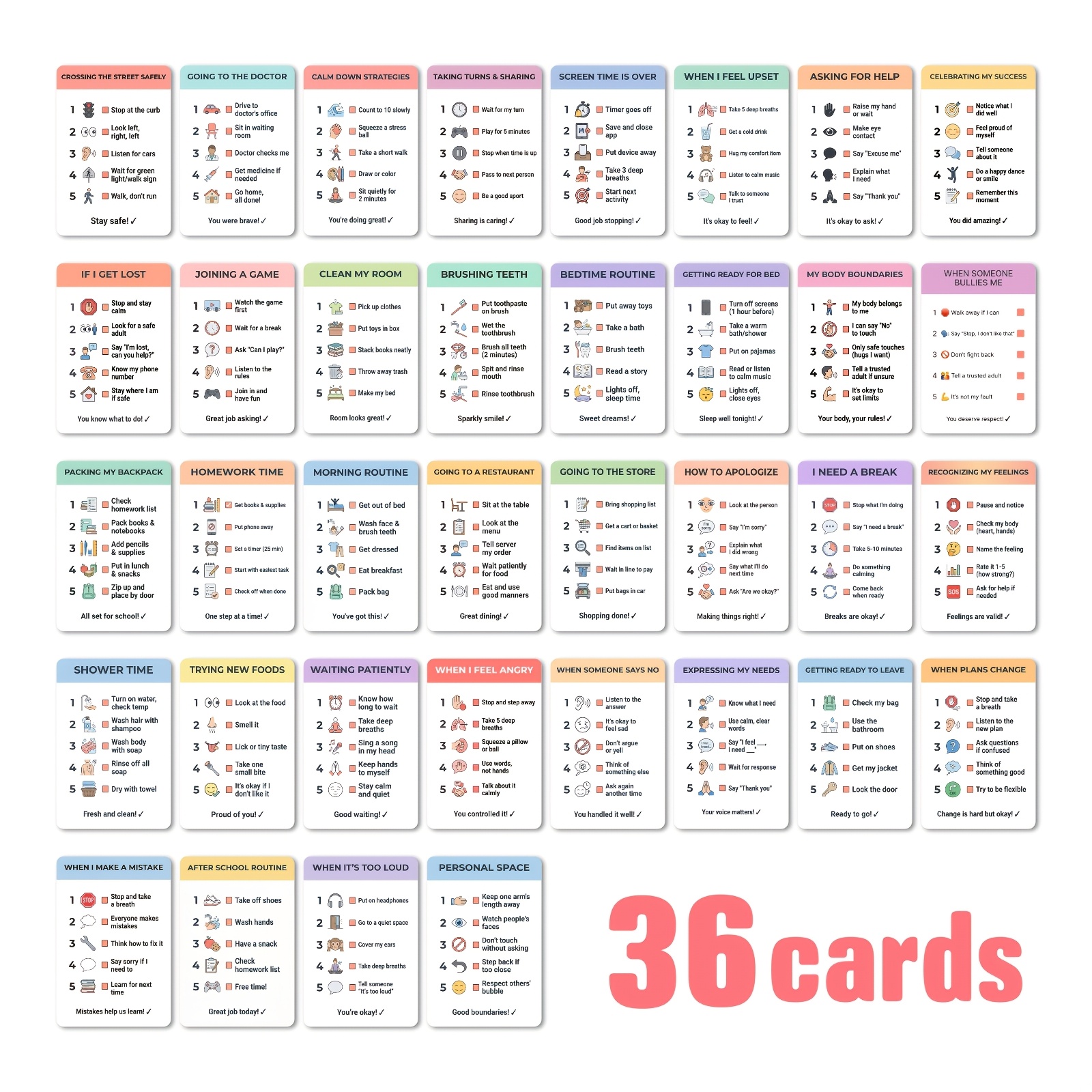TEMU 36 cartes d'exécution des compétences sociales, régulation des , cartes de gestion des , cartes de , cartes décoratives d'ornement de bureau
