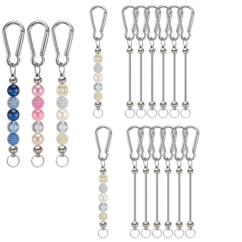 TEMU 15pcs Blank Beaded Keychain Set, Diy Beaded Jewelry Making Supplies, Key Rings With Beading Rod And Latch, Diy Bead Charms For Backpacks, Car