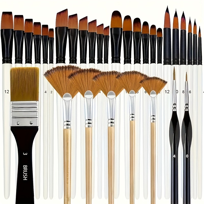 

32-piece Artist Brush Set, Multi-functional Nylon Bristles For Acrylic, Oil, Watercolor, Gouache - Includes Round, Angle, Flat, Fan, Detail Brushes - Ideal For Students And Beginners - Art Supplies