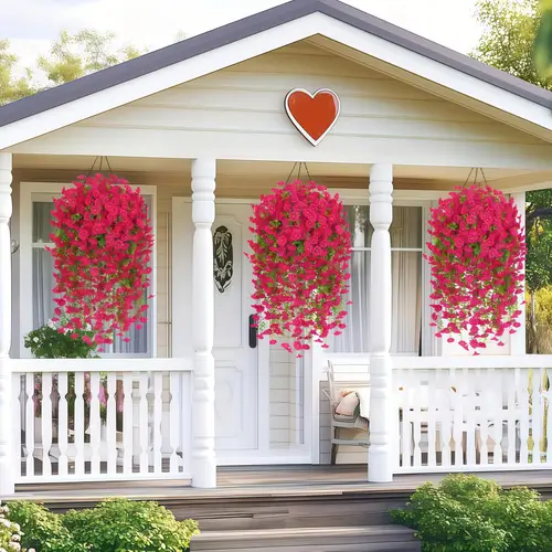 4 artificial hanging flowers outdoor artificial flowers and eucalyptus leaves uv resistant realistic hanging plants suitable for home garden decoration colors