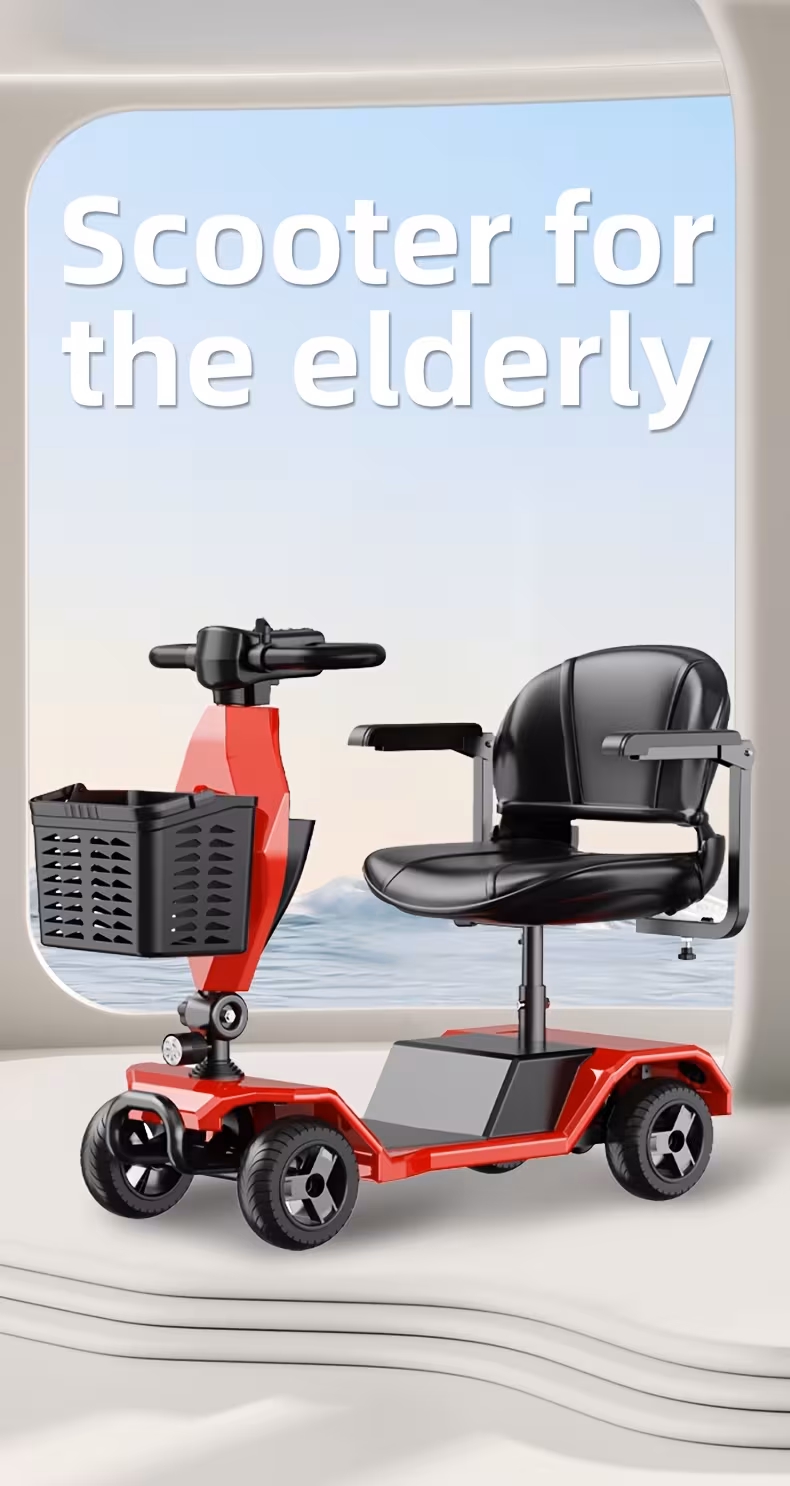 foldable four wheel electric bicycle scooter 250w motor 24v12a battery 15 5 miles of range 8 inch solid tires 300 pound load bearing detachable basket front lights 360 degree swivel seat portable when going out perfect gift Product details 0