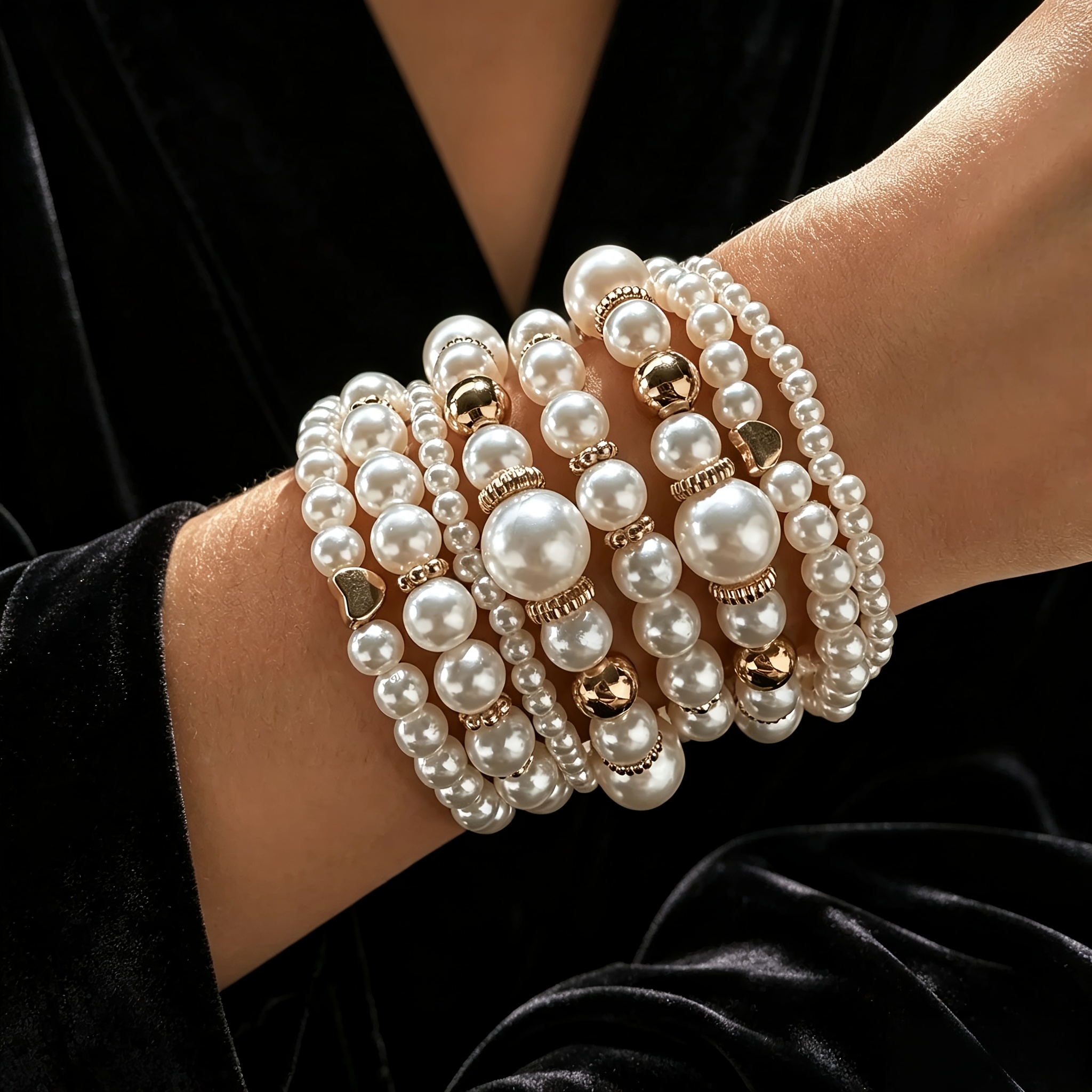 TEMU 8pcs Women's Bohemian Style, Love Bead Elastic Stackable Bracelet Set, Daily Vacation Party Wear, Valentine's Day Gift, Birthday Gift, Gift For
